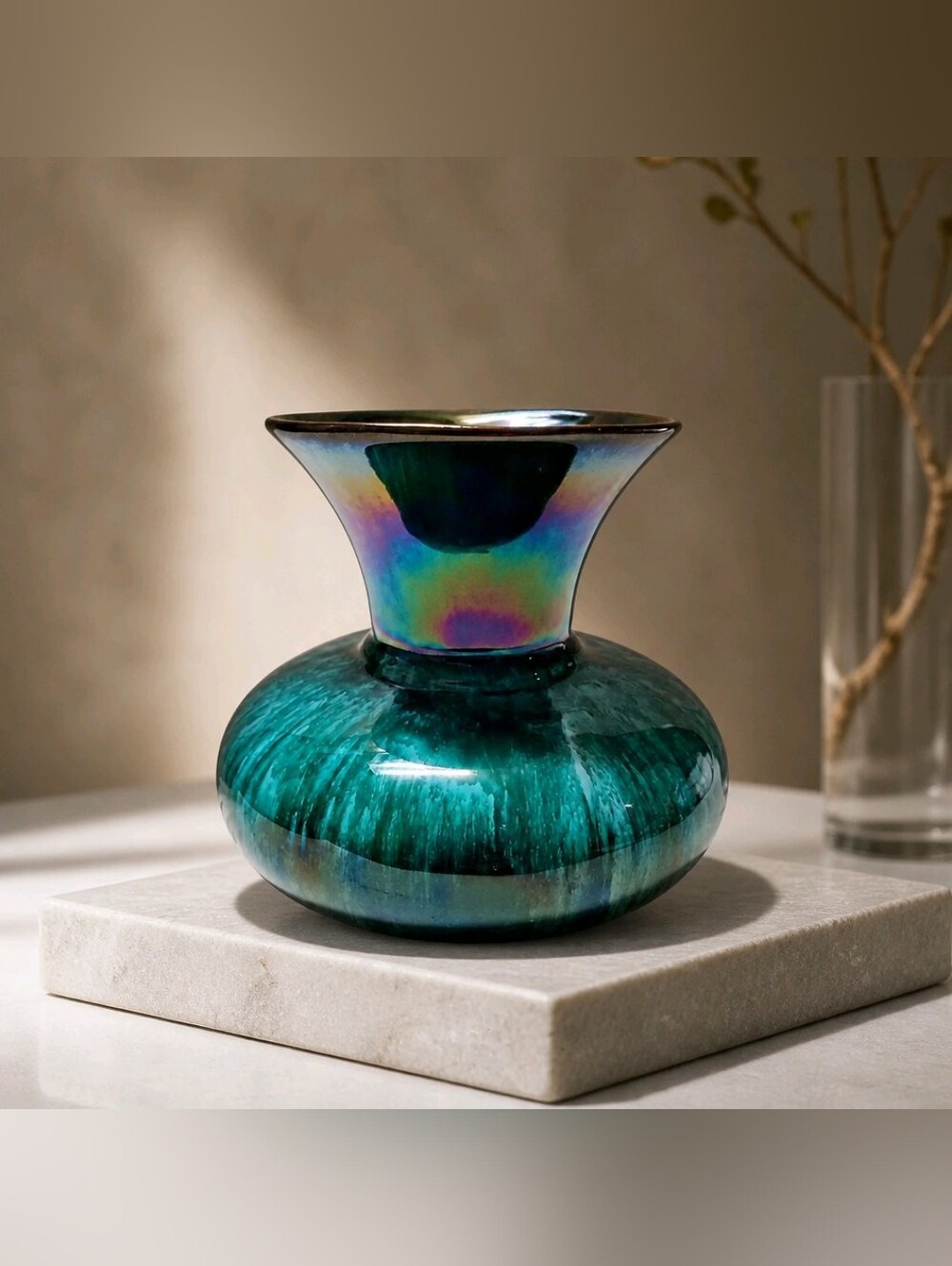 Vintage Blue Mountain Pottery Trumpet Vase – Iridescent Drip Glaze